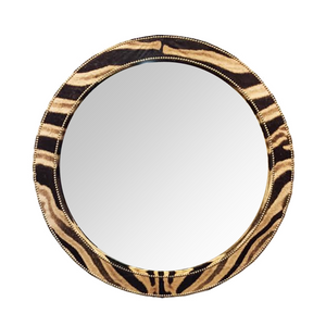 Handcrafted Round Zebra Hide Mirror 48"