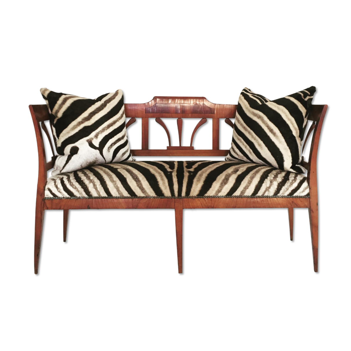 19th Century Fruitwood & Rosewood Settee Loveseat in Zebra Hide