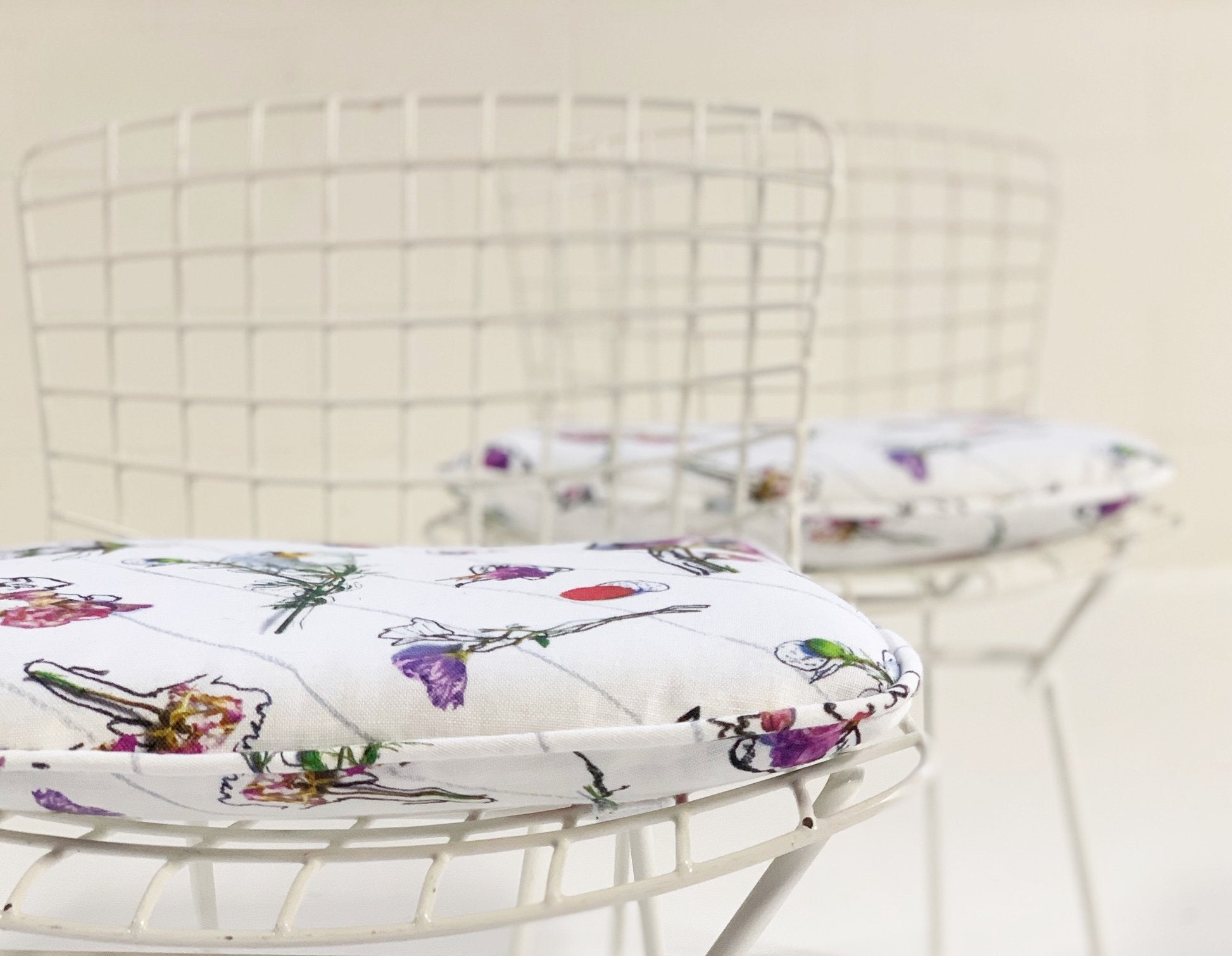 Harry Bertoia for Knoll Child's Chairs with Stevie Howell "Flower Homicide" Cushions