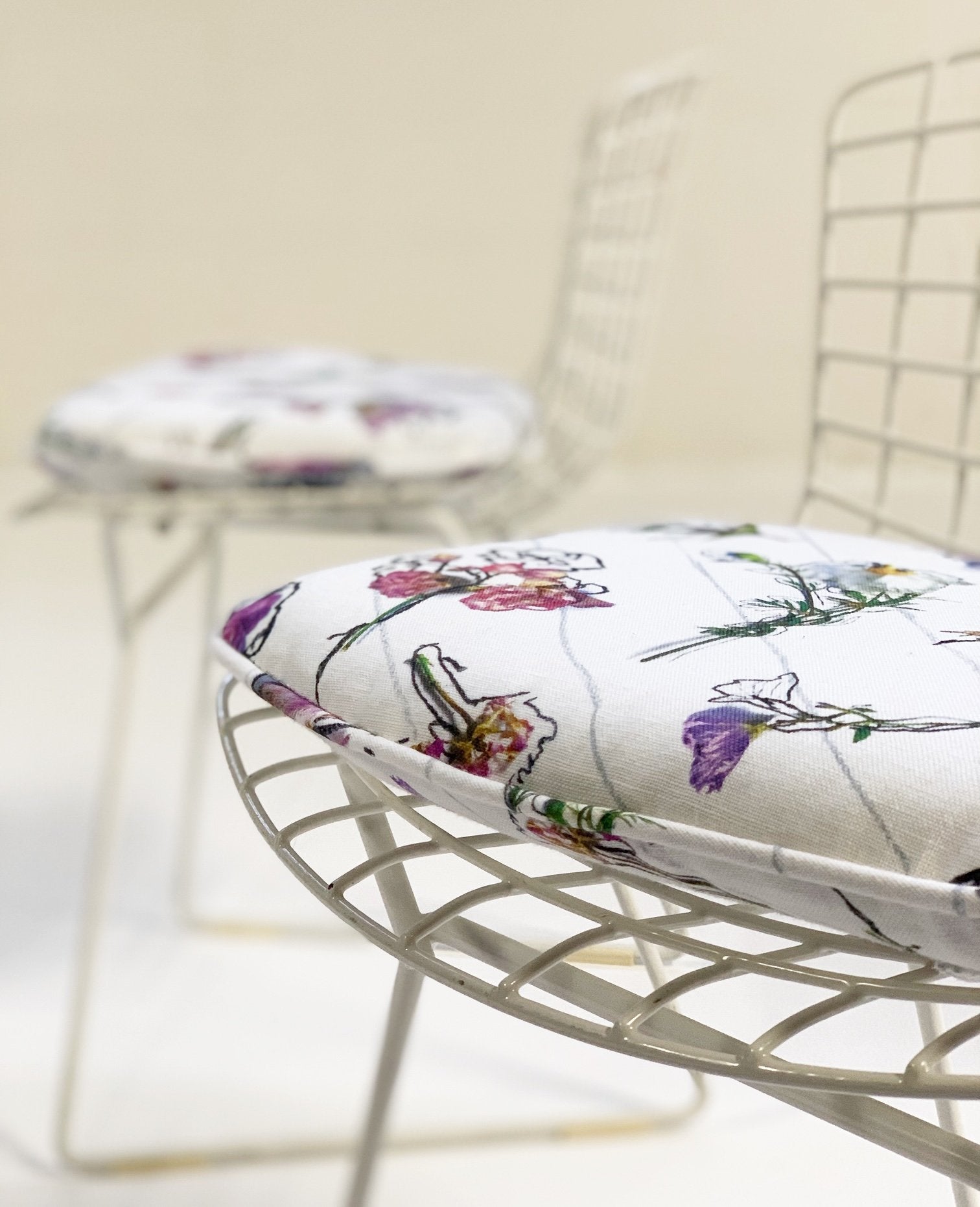 Harry Bertoia for Knoll Child's Chairs with Stevie Howell "Flower Homicide" Cushions