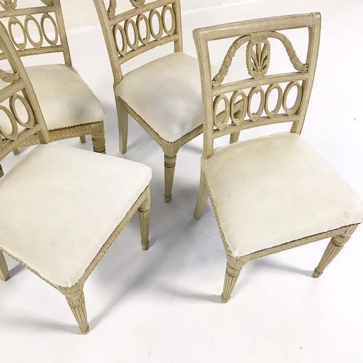 18th Century Swedish Painted Side Chairs Reupholstered in Ivory Brazilian Cowhide - Set of 4