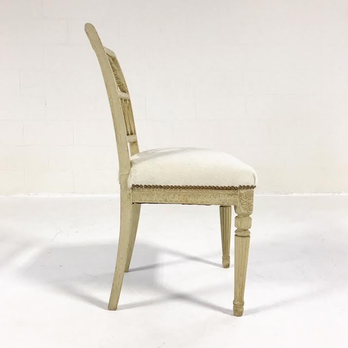 18th Century Swedish Painted Side Chairs in Brazilian Cowhide