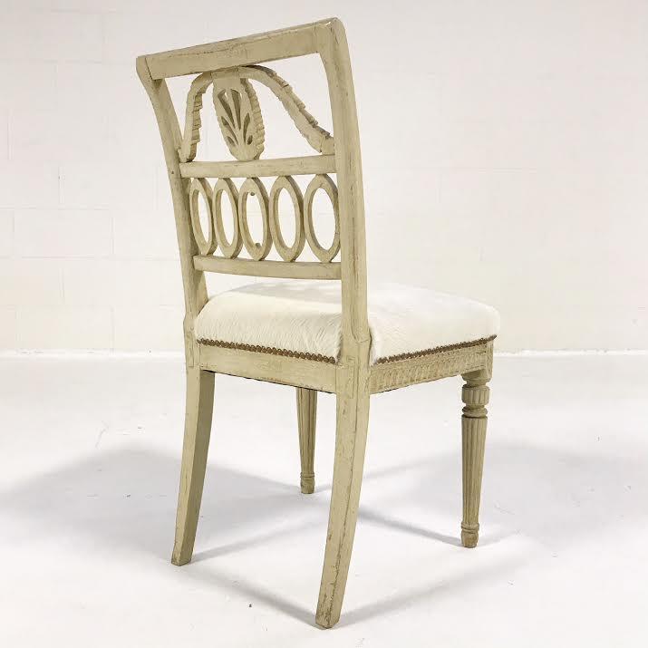 18th Century Swedish Painted Side Chairs in Brazilian Cowhide