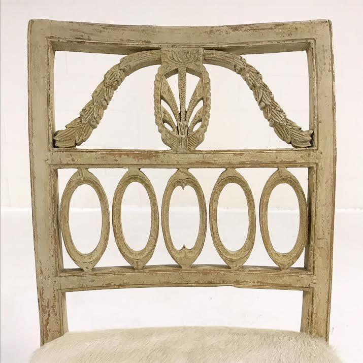18th Century Swedish Painted Side Chairs in Brazilian Cowhide