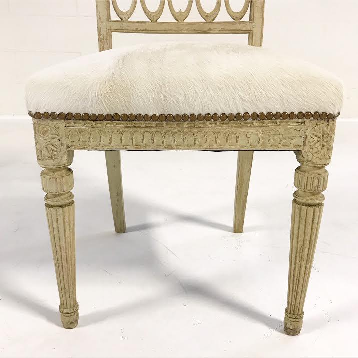 18th Century Swedish Painted Side Chairs in Brazilian Cowhide