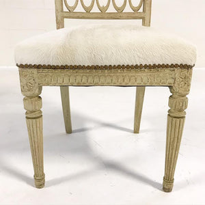18th Century Swedish Painted Side Chairs in Brazilian Cowhide