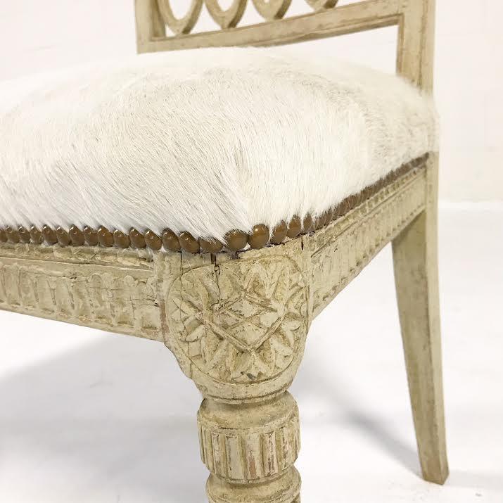 18th Century Swedish Painted Side Chairs in Brazilian Cowhide
