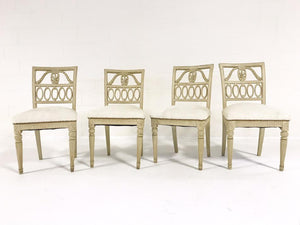 18th Century Swedish Painted Side Chairs Reupholstered in Ivory Brazilian Cowhide - Set of 4