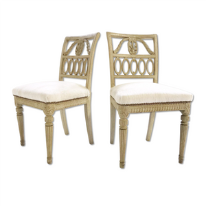 18th Century Swedish Painted Side Chairs in Brazilian Cowhide