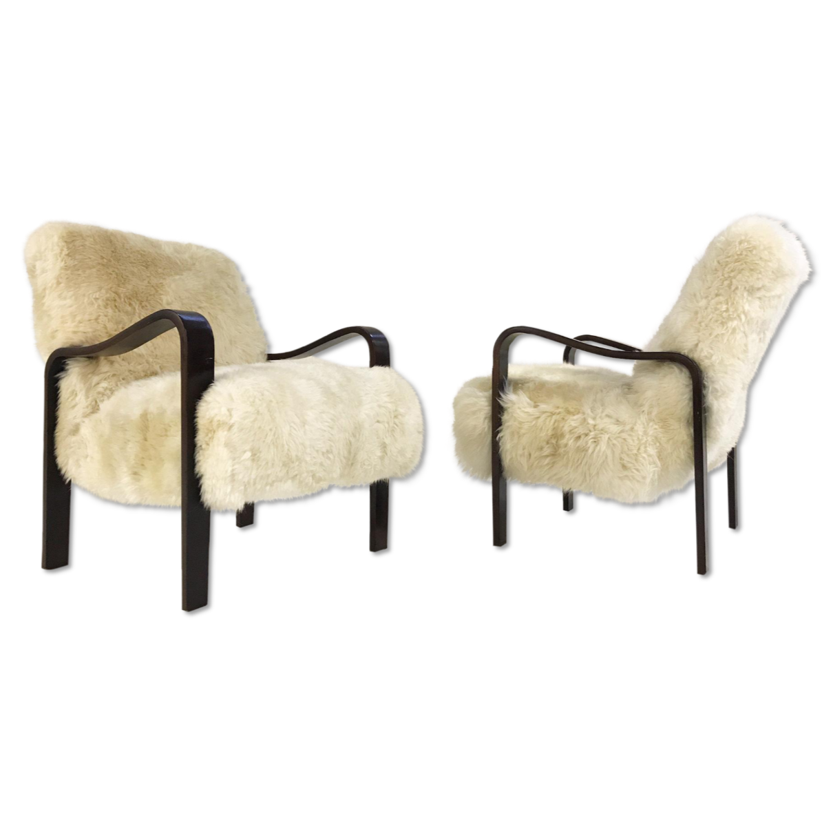 THONET ARMCHAIRS RESTORED IN BRAZILIAN SHEEPSKIN - PAIR