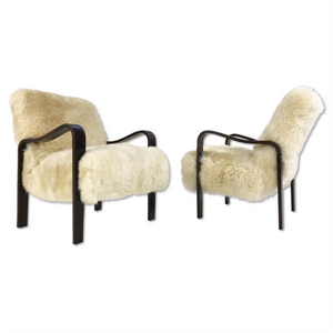THONET ARMCHAIRS RESTORED IN BRAZILIAN SHEEPSKIN - PAIR