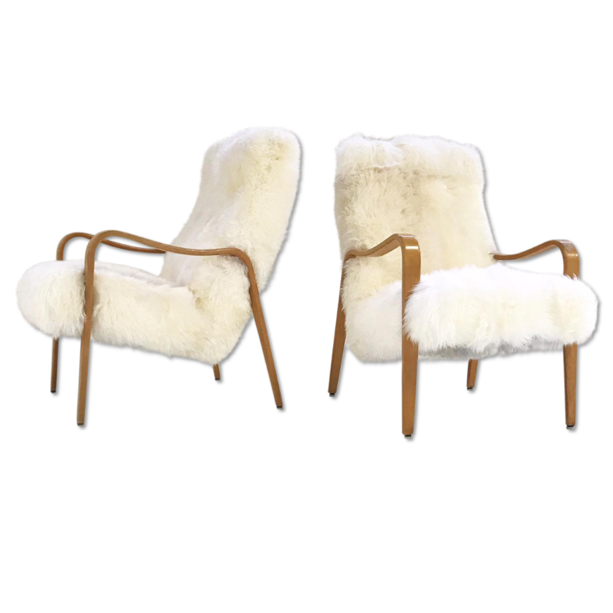 Thonet Bentwood Lounge Chairs in New Zealand Sheepskin