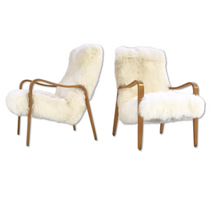 Thonet Bentwood Lounge Chairs in New Zealand Sheepskin