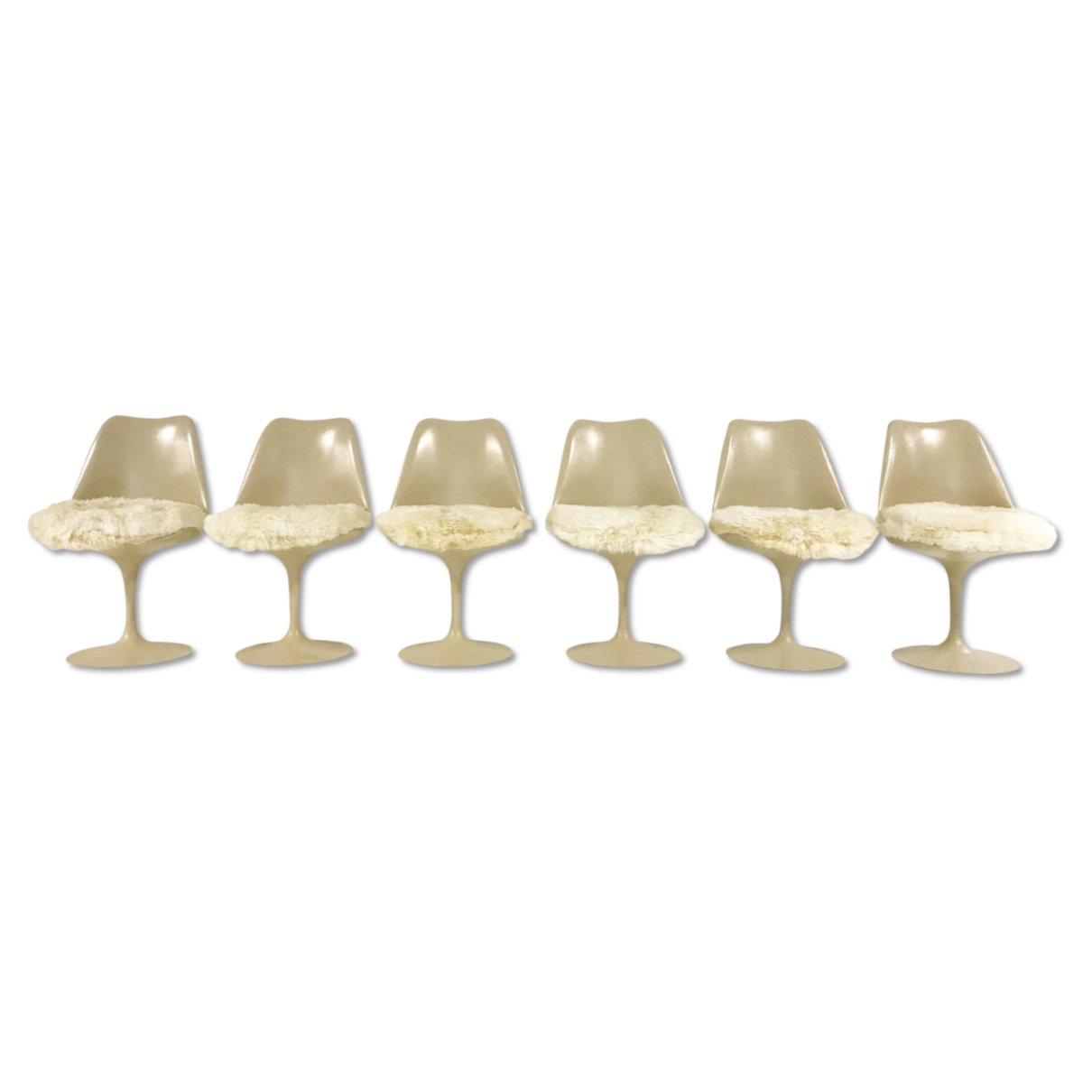 Eero Saarinen Tulip Dining Chairs with Brazilian Sheepskin Cushions - Set of 6
