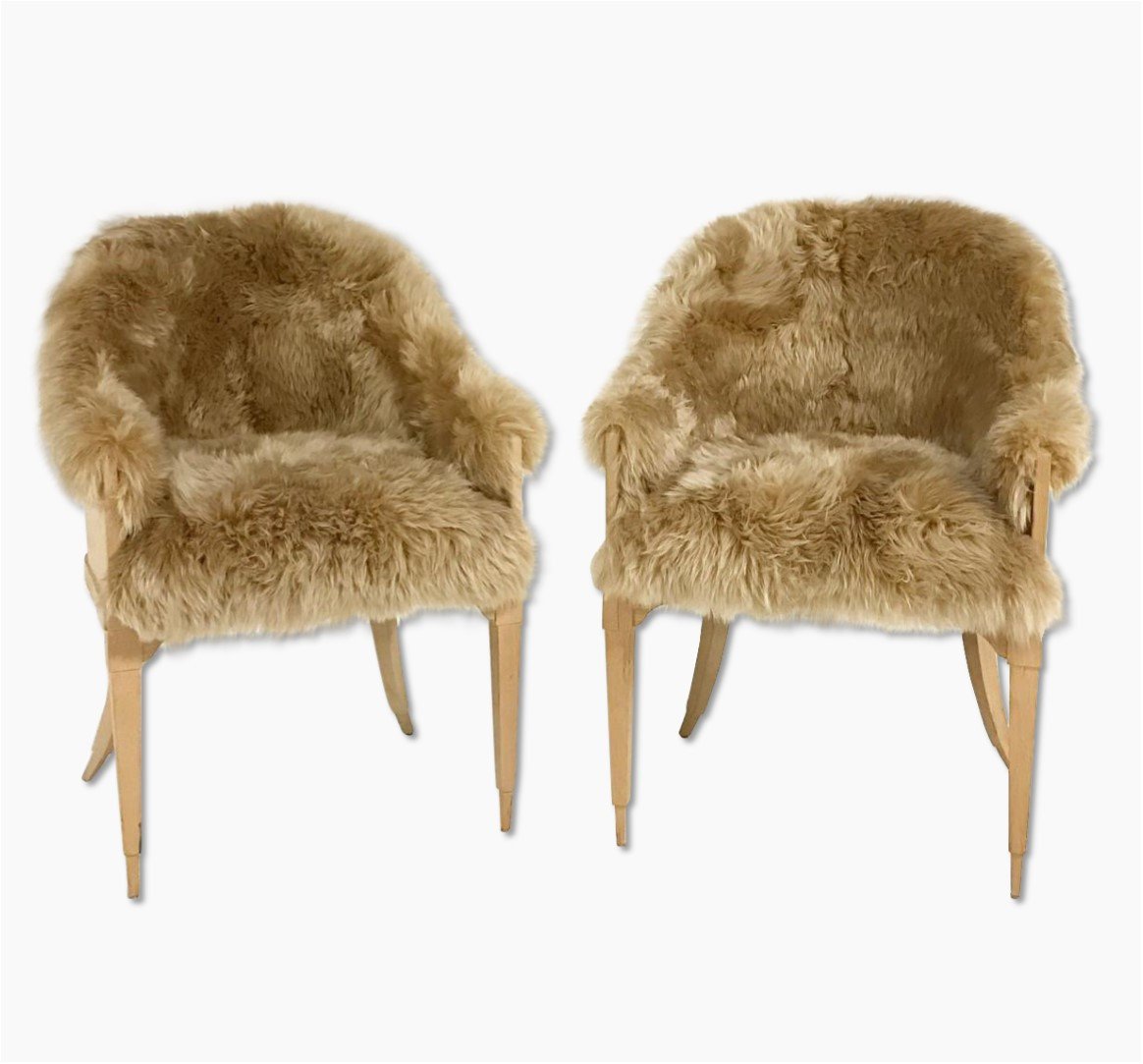 Pair of Barrel Back Chairs in Tan Sheepskin