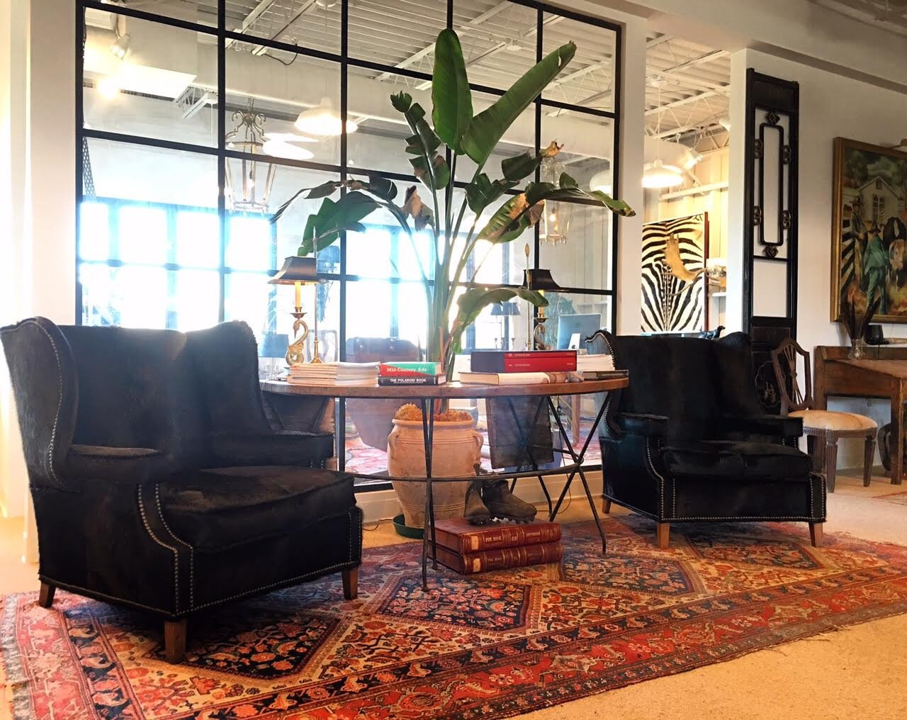 Wingback Chairs in Natural Black Brazilian Cowhide