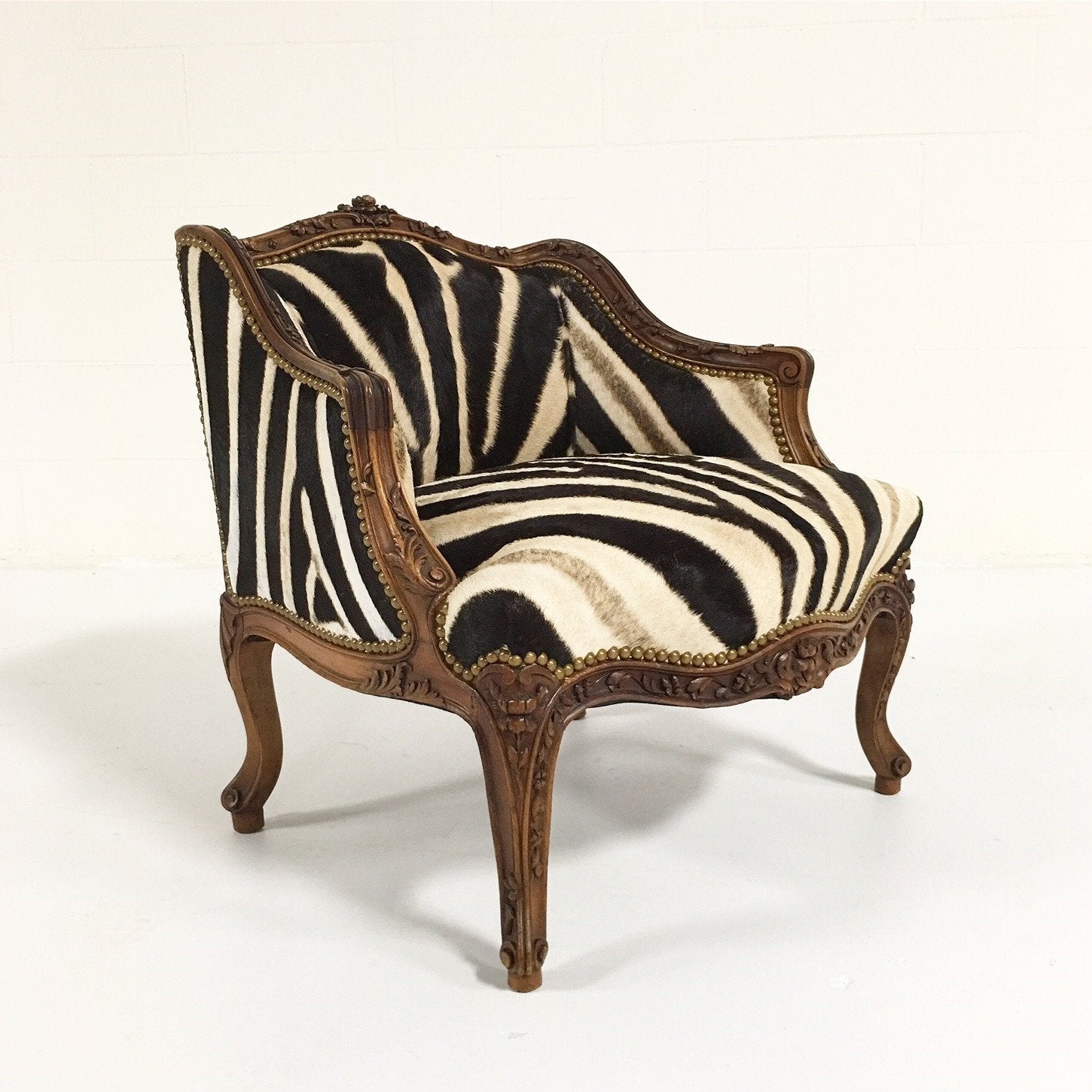 Small Carved Chair in Zebra Hide