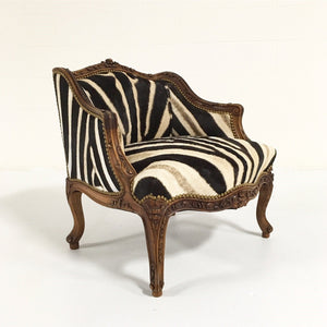 Small Carved Chair in Zebra Hide