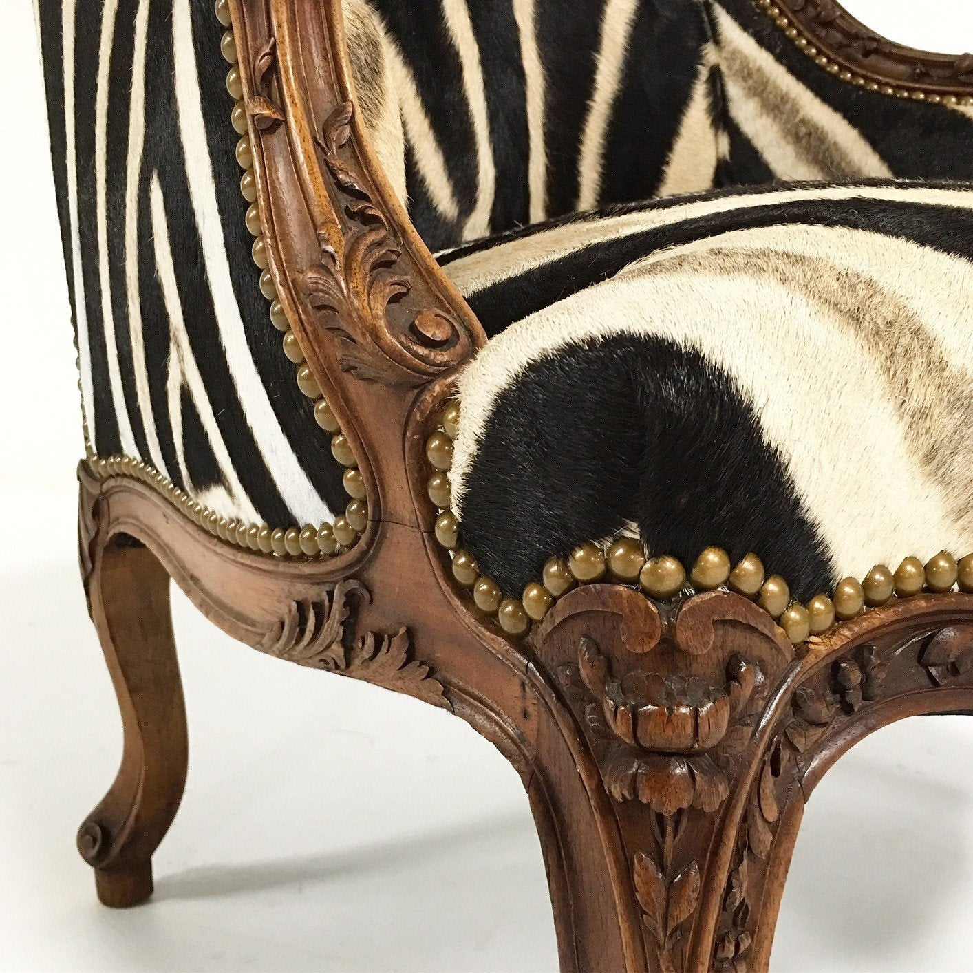 Small Carved Chair in Zebra Hide