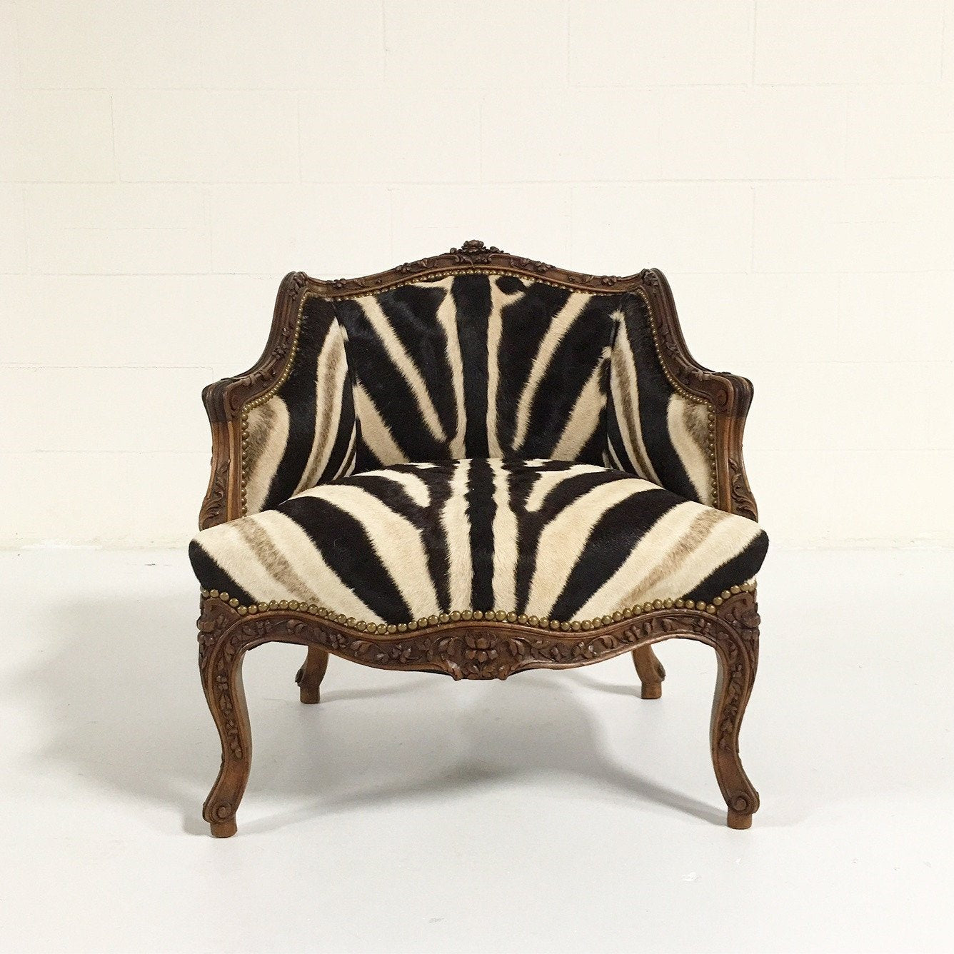 Small Carved Chair in Zebra Hide