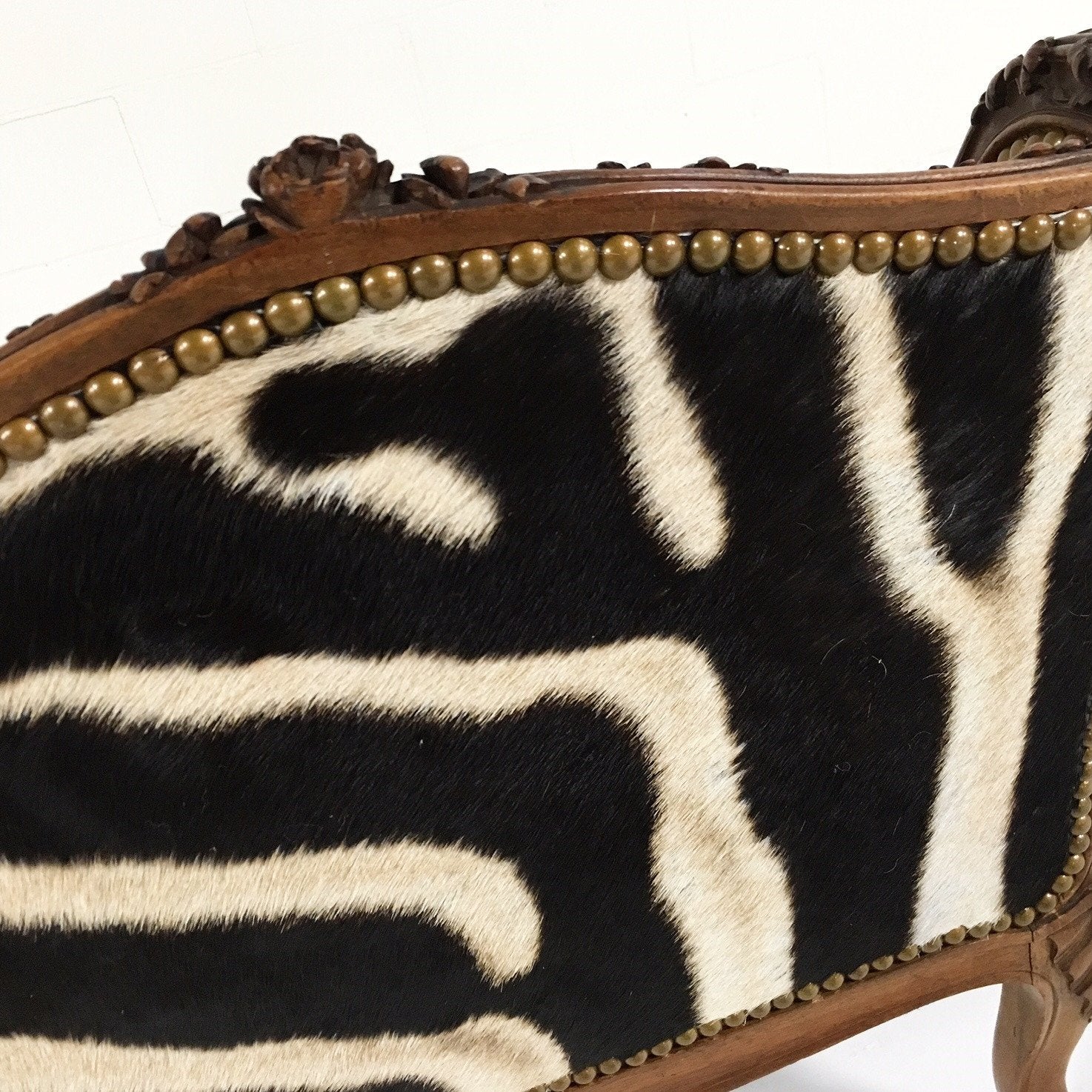 Small Carved Chair in Zebra Hide