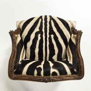 Small Carved Chair in Zebra Hide