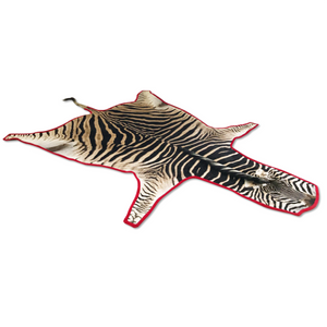 Zebra Hide Rug Trimmed in Red Velvet