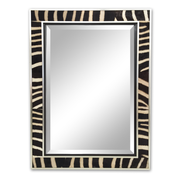 Beveled Mirror in Zebra Hide and Silver Finish Frame 36x48"