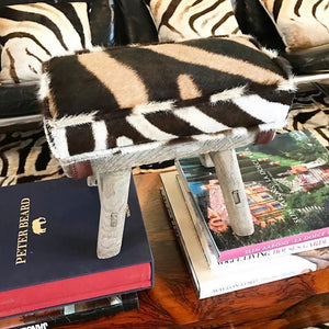 Mini Wooden Bench with Zebra Hide Cushion