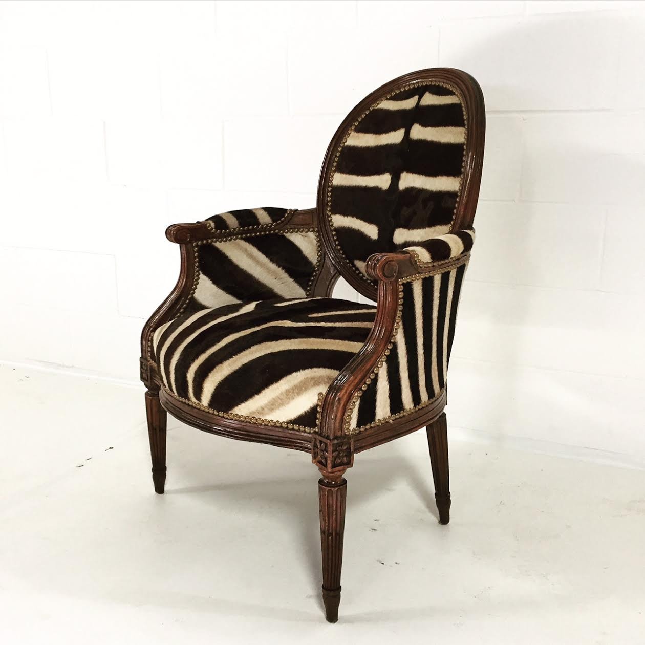 Louis XVI Style Walnut Bergere with Zebra Hide