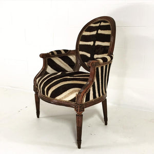 Louis XVI Style Walnut Bergere with Zebra Hide