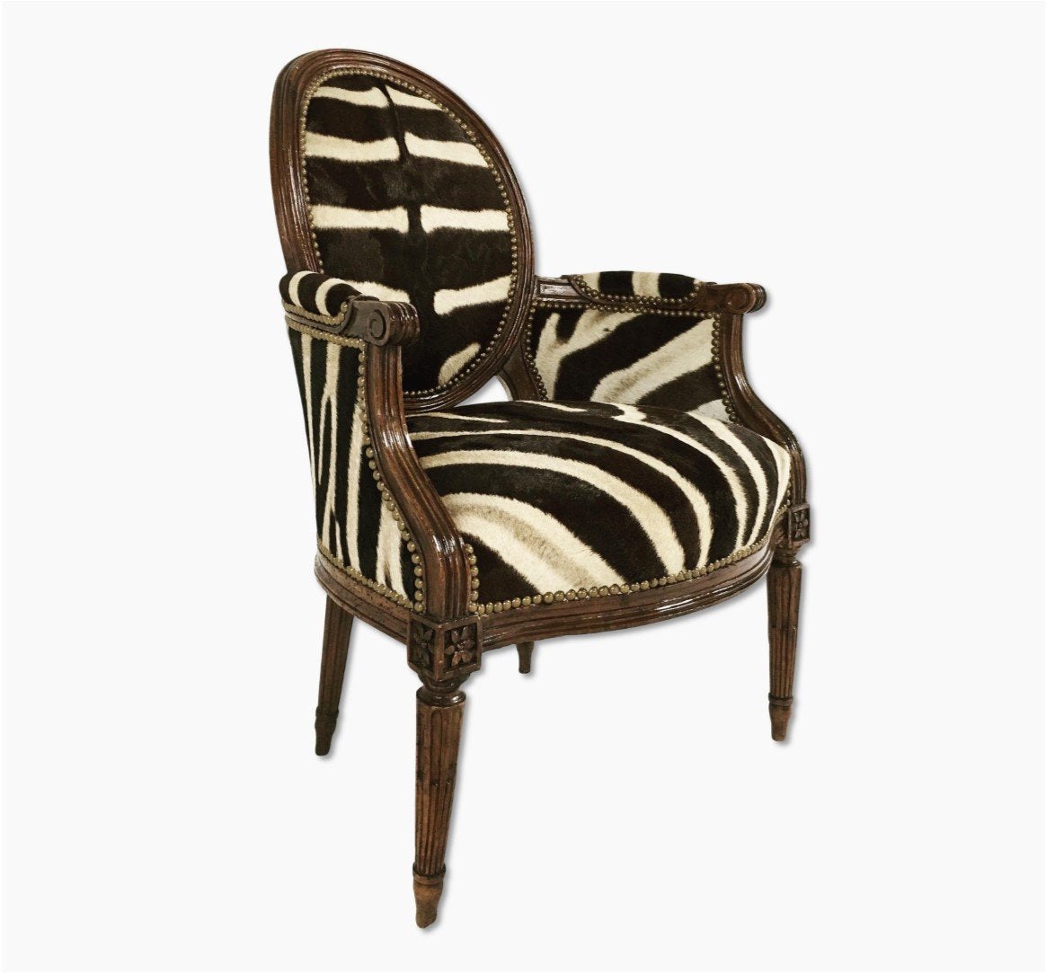 Louis XVI Style Walnut Bergere with Zebra Hide