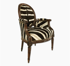 Louis XVI Style Walnut Bergere with Zebra Hide