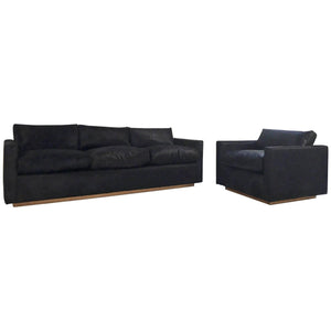 Pair of Mid-Century Sofa and Chair in Natural Black Cowhide