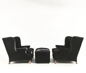 Wingback Chairs in Natural Black Brazilian Cowhide