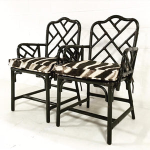 Pair of Chinese Chippendale Style Black Painted Side Chairs
