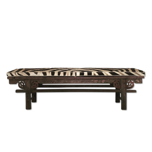 CHINESE PAINTED BENCH WITH ZEBRA HIDE CUSHION No. 2