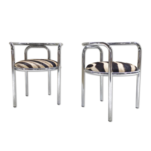 Danish Chrome Tube Chairs in Zebra Hide