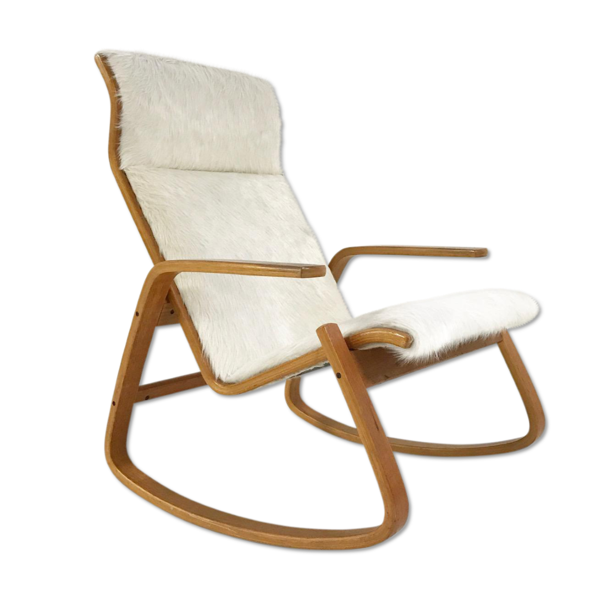 Ingmar Relling for Westnofa of Norway Danish Modern Rocking Chair in Ivory Cowhide