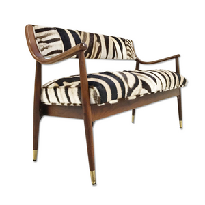 Danish Style Settee Loveseat in Zebra Hide