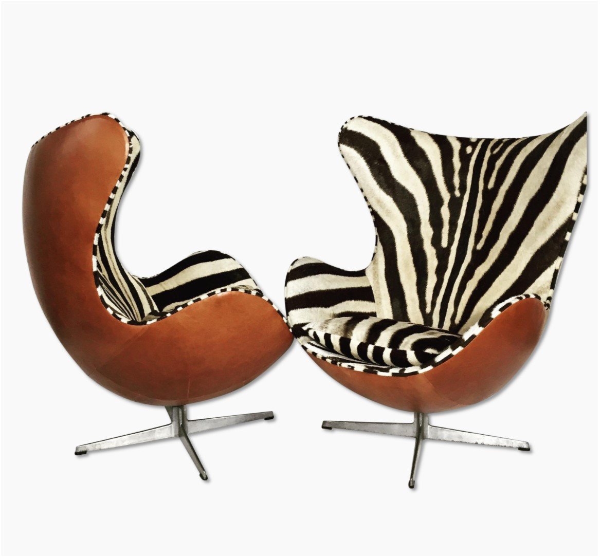 Arne Jacobsen for Fritz Hansen Egg Chairs in Zebra Hide and Leather