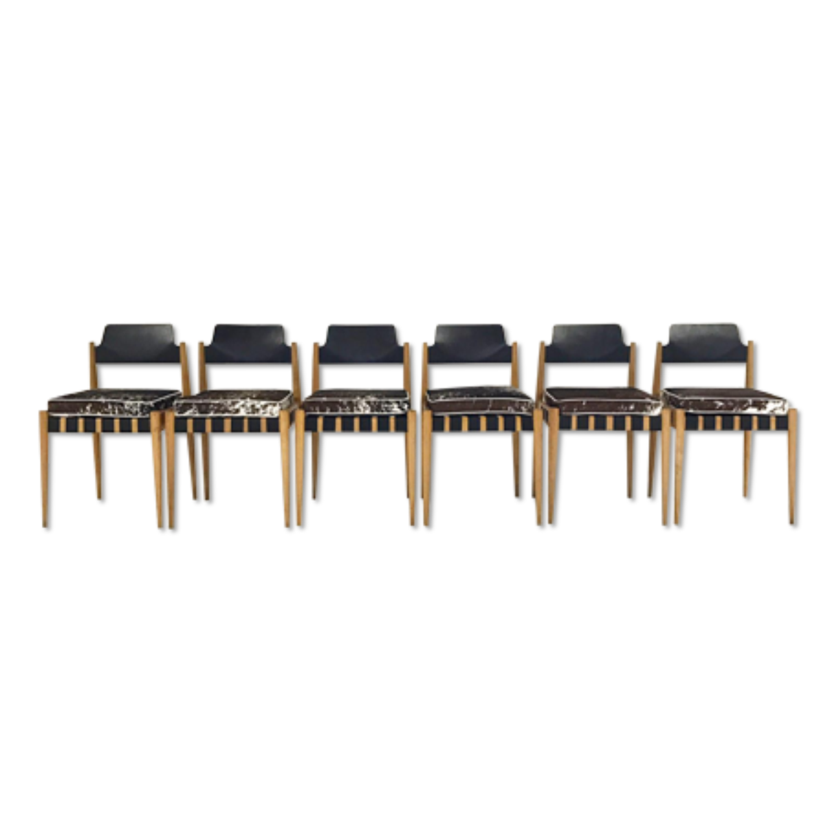 Egon Eiermann SE 120 Dining Chairs with Tri-Color Speckled Cowhide Cushions - Set of 6