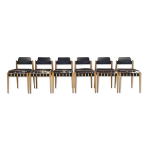 Egon Eiermann SE 120 Dining Chairs with Tri-Color Speckled Cowhide Cushions - Set of 6