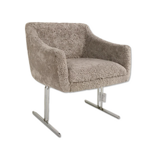 Hugh Acton Armchair with Metal Base in Short Grey Sheepskin