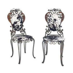 Iron Garden Chairs in Speckled Brazilian Cowhide - A Pair