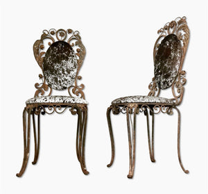 Iron Garden Chairs in Speckled Brazilian Cowhide