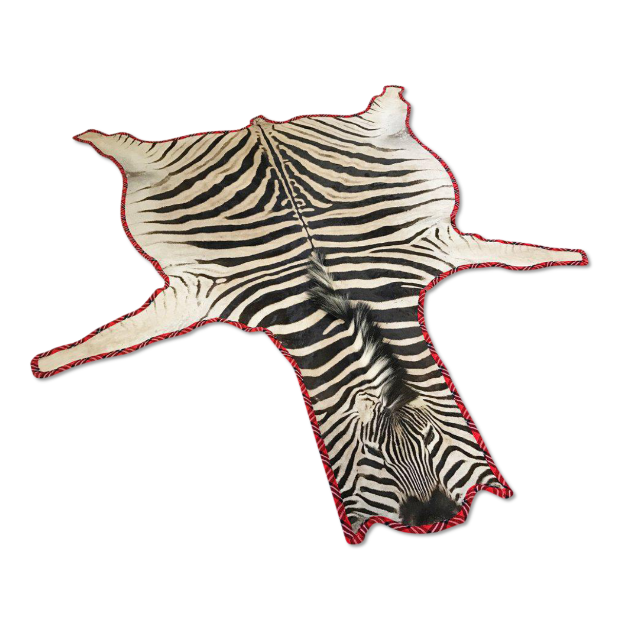 Zebra Hide Rug Trimmed in Maasai Shuka