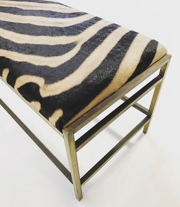 Pair of McCobb Style Brass Benches in Zebra Hide