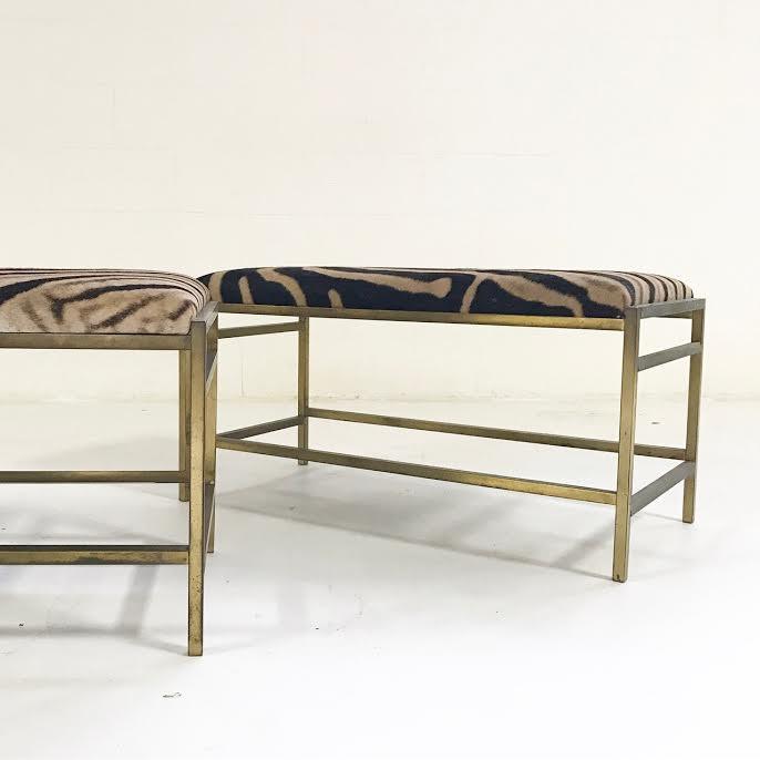 Pair of McCobb Style Brass Benches in Zebra Hide