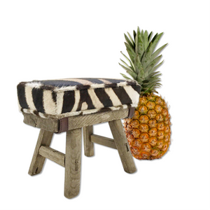 Mini Wooden Bench with Zebra Hide Cushion